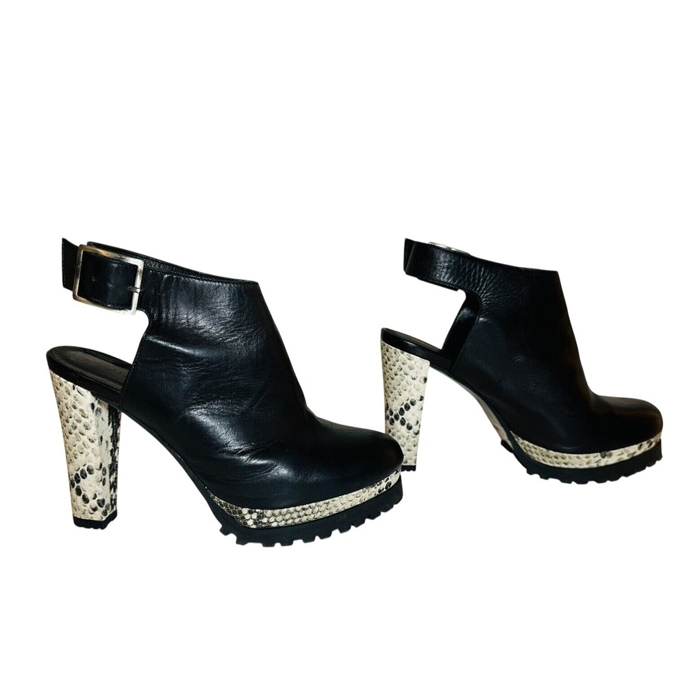 AllSaints Sarris‎ Black Leather Snakeskin Platform Booties Heels US 7 EU 37